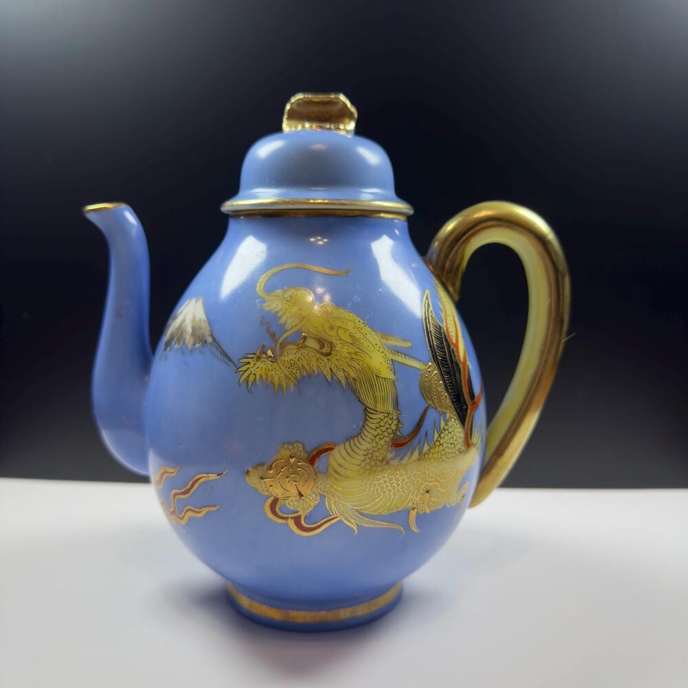 Vintage Japanese Dragonware Teapot - Blue Moriage Raised Dragon Porcelain
